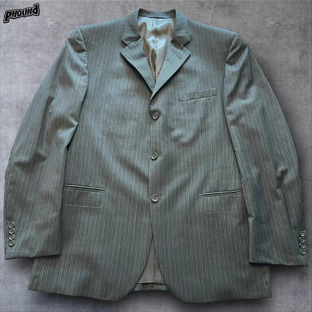 Vintage Burberry London Sport Coat Mens 44R Gray Pinstripe Wool 3 Button Blazer